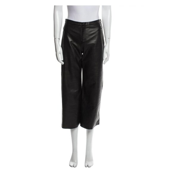 Catherine Quin Wide Leg Cropped Black Leather Pants - Picture 1 of 6
